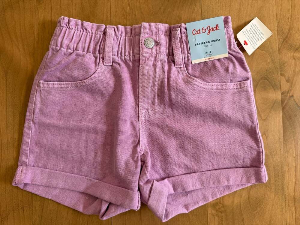 Cat & Jack Paperbag Waist Shorts Size Youth 8 Pink Denim